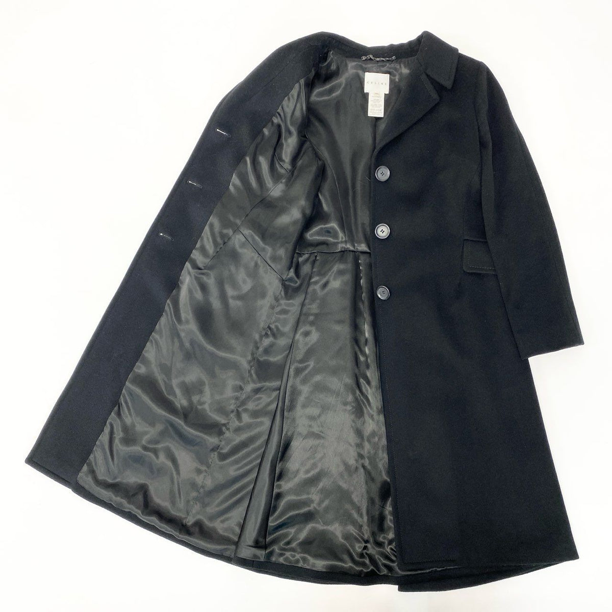 Celine Vintage Long Chesterfield Wool Coat Black — view 4