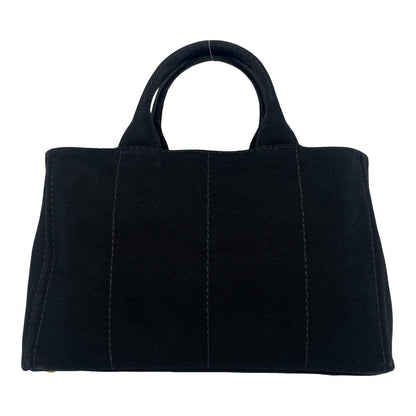 Prada Canapa Triangle Logo Canvas 2-Way Shoulder Bag Tote Black with Card — view 3