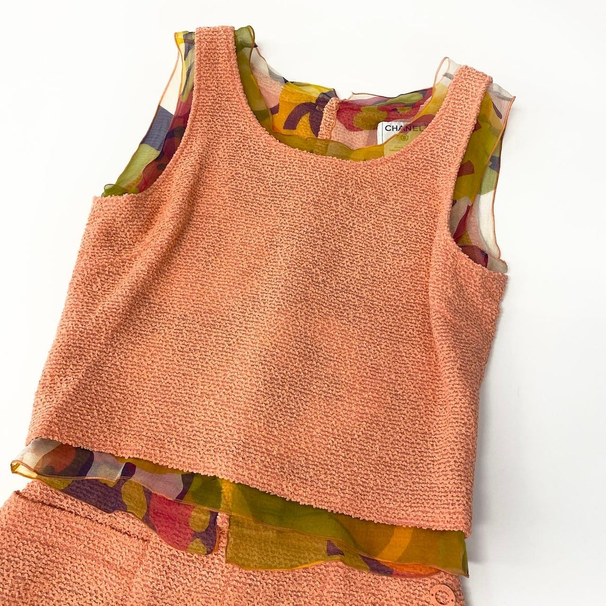 Chanel E8 Set Tweed Jacket No Top Skirt Orange Multicolor — view 7