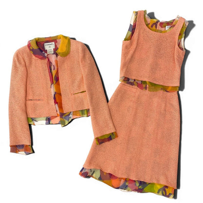 Chanel E8 Set Tweed Jacket No Top Skirt Orange Multicolor — view 3