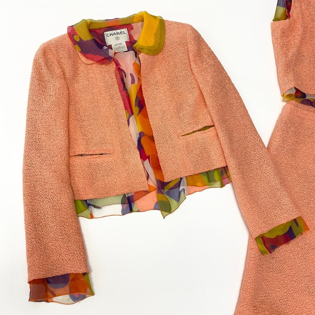 Chanel E8 Set Tweed Jacket No Top Skirt Orange Multicolor — view 4