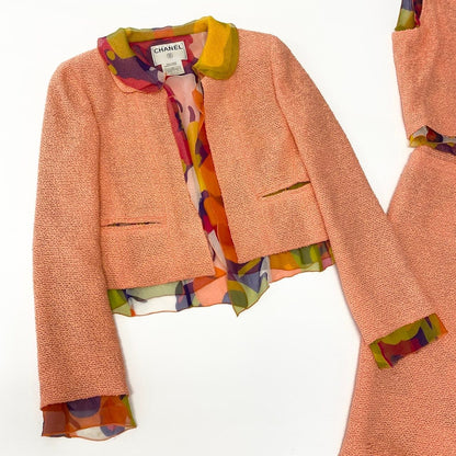 Chanel E8 Set Tweed Jacket No Top Skirt Orange Multicolor — view 4