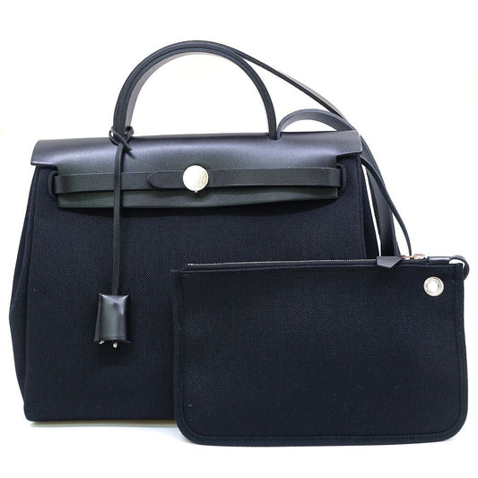 Hermes Herbag Zip PM BK Toile H Vache Hunter Silver Handbag Bag