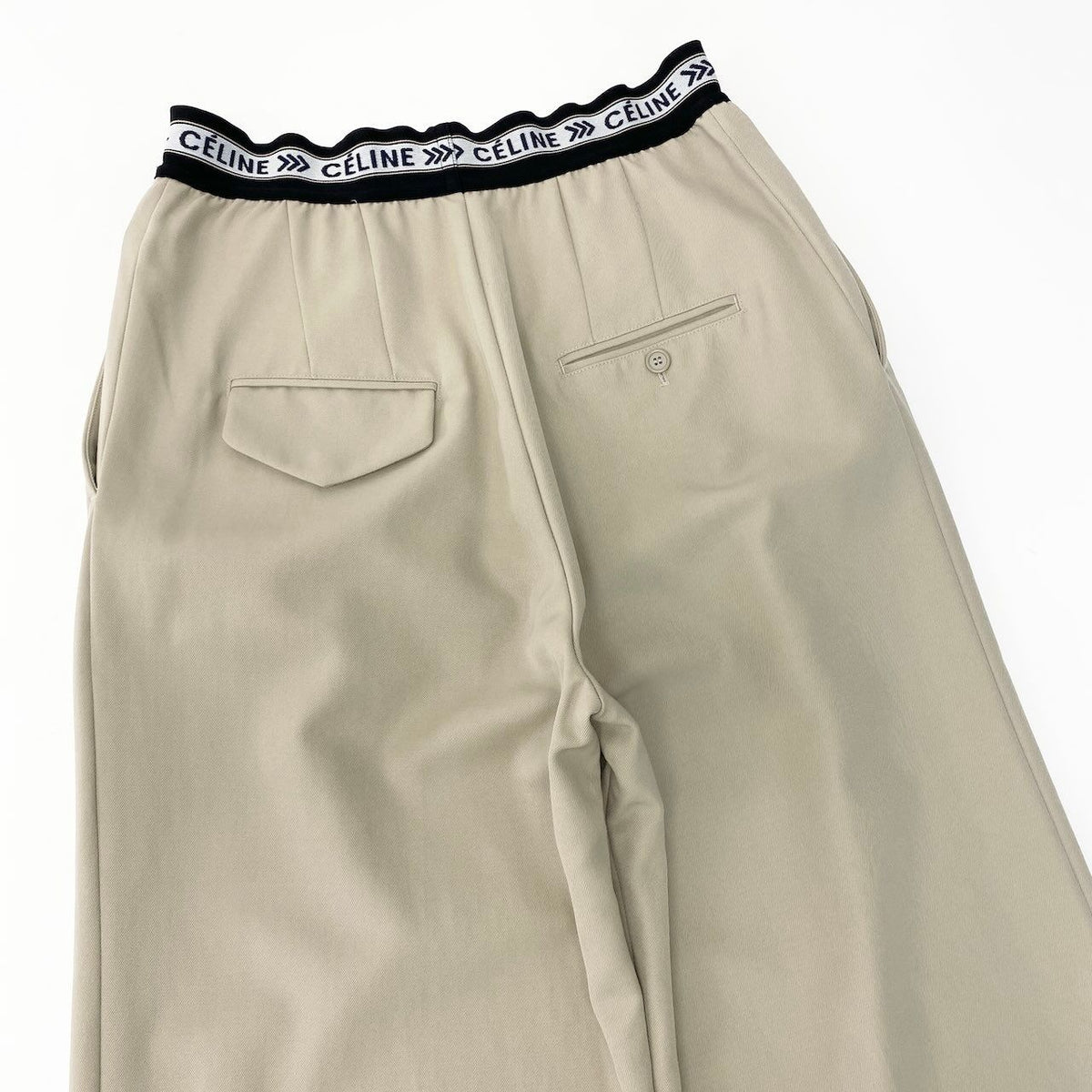 Celine E8 Logo Waist Pants Bottom Beige Cotton 36 — view 5