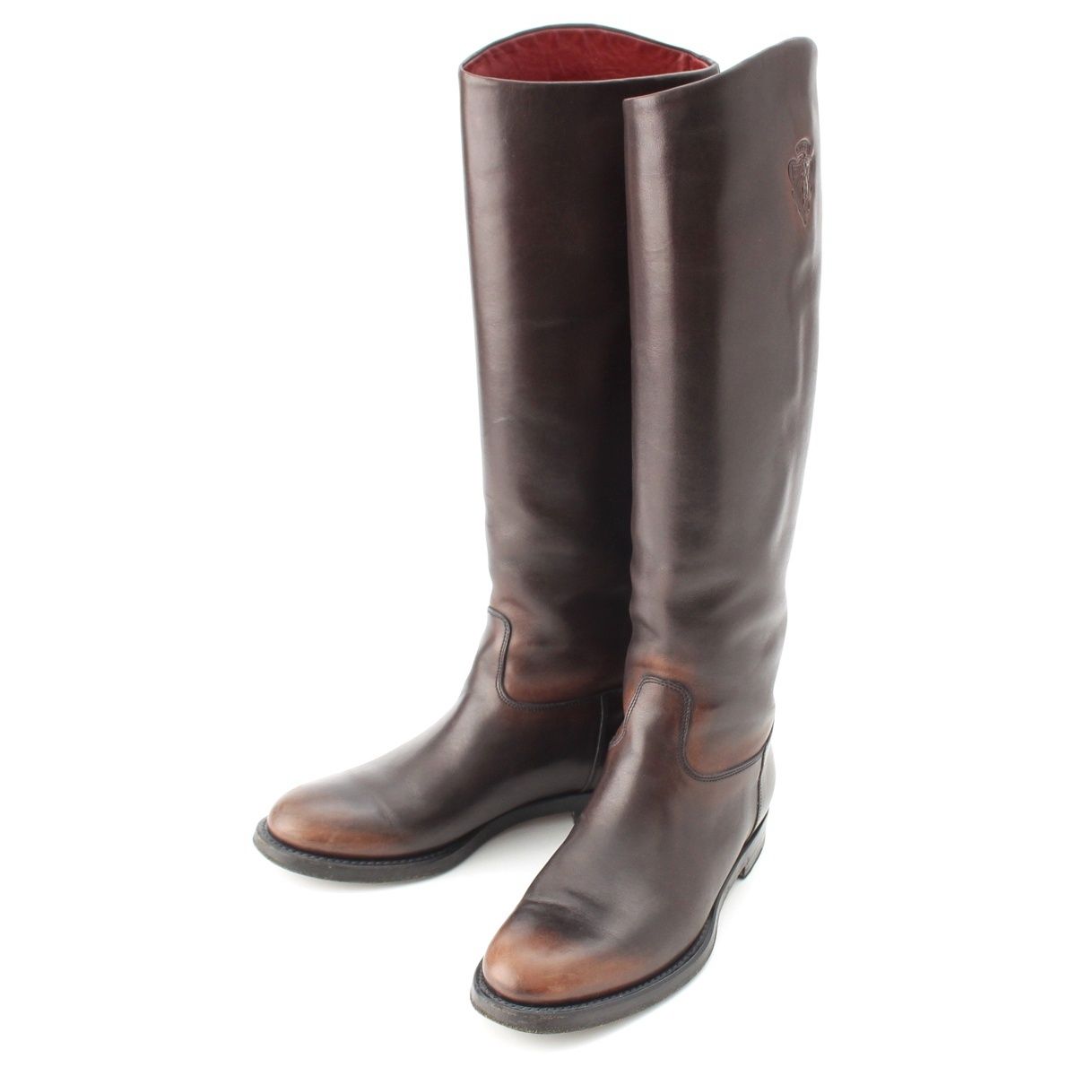 Gucci Leather Logo Emblem Boots Long Brown