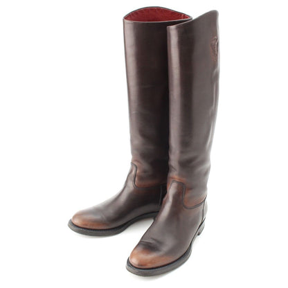 Gucci Leather Logo Emblem Boots Long Brown