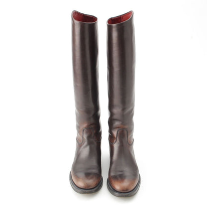 Gucci Leather Logo Emblem Boots Long Brown — view 2