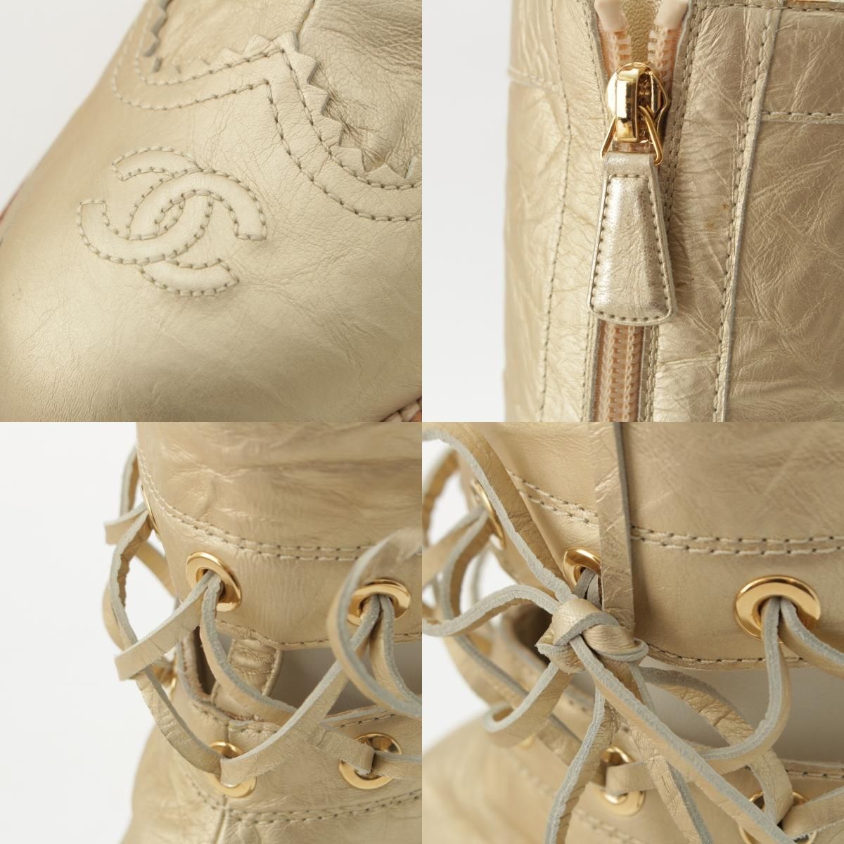 Chanel Leather CC Logo Metal Boots Long Gold 37C — view 8