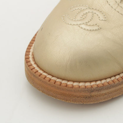 Chanel Leather CC Logo Metal Boots Long Gold 37C — view 7