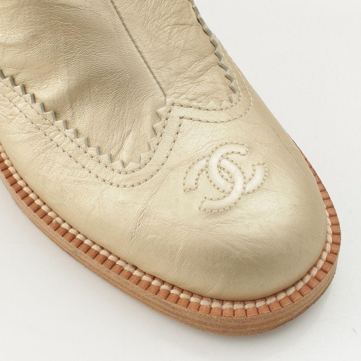 Chanel Leather CC Logo Metal Boots Long Gold 37C — view 6