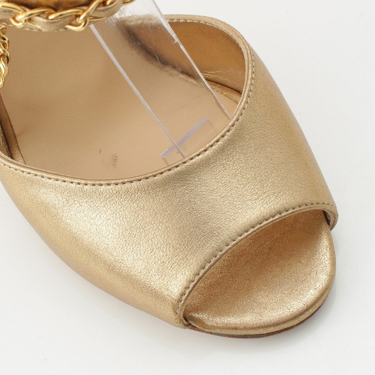 Chanel Leather CC Logo Chain Heels Clover Sandals Gold — view 6