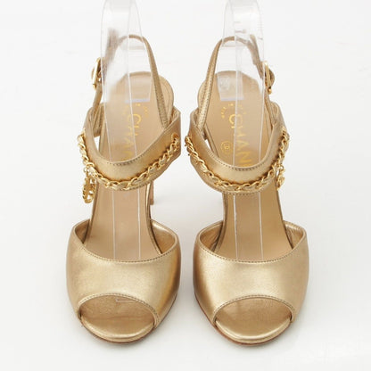 Chanel Leather CC Logo Chain Heels Clover Sandals Gold — view 2
