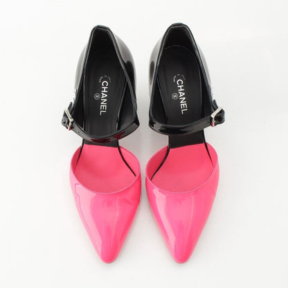 Chanel Patent CC Logo Strap Mary Jane Pumps Black Pink Heels — view 2