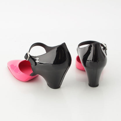 Chanel Patent CC Logo Strap Mary Jane Pumps Black Pink Heels — view 4