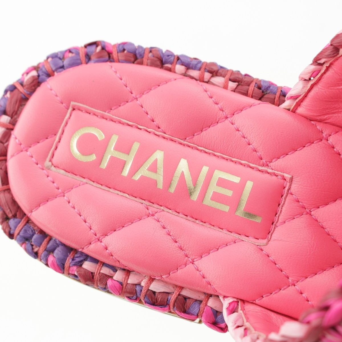 Chanel Leather Tweed CC Logo Chain Flat Sandals Pink 37C — view 7