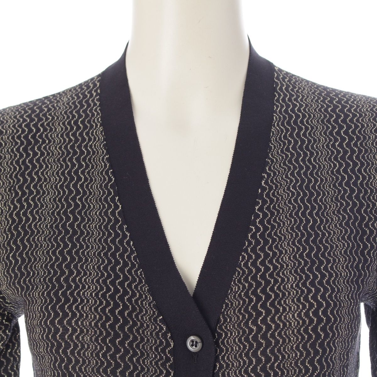 Prada Cotton Zigzag Glitter Knit Skirt Set Archive Cardigan Up Black Gold 38 — view 7