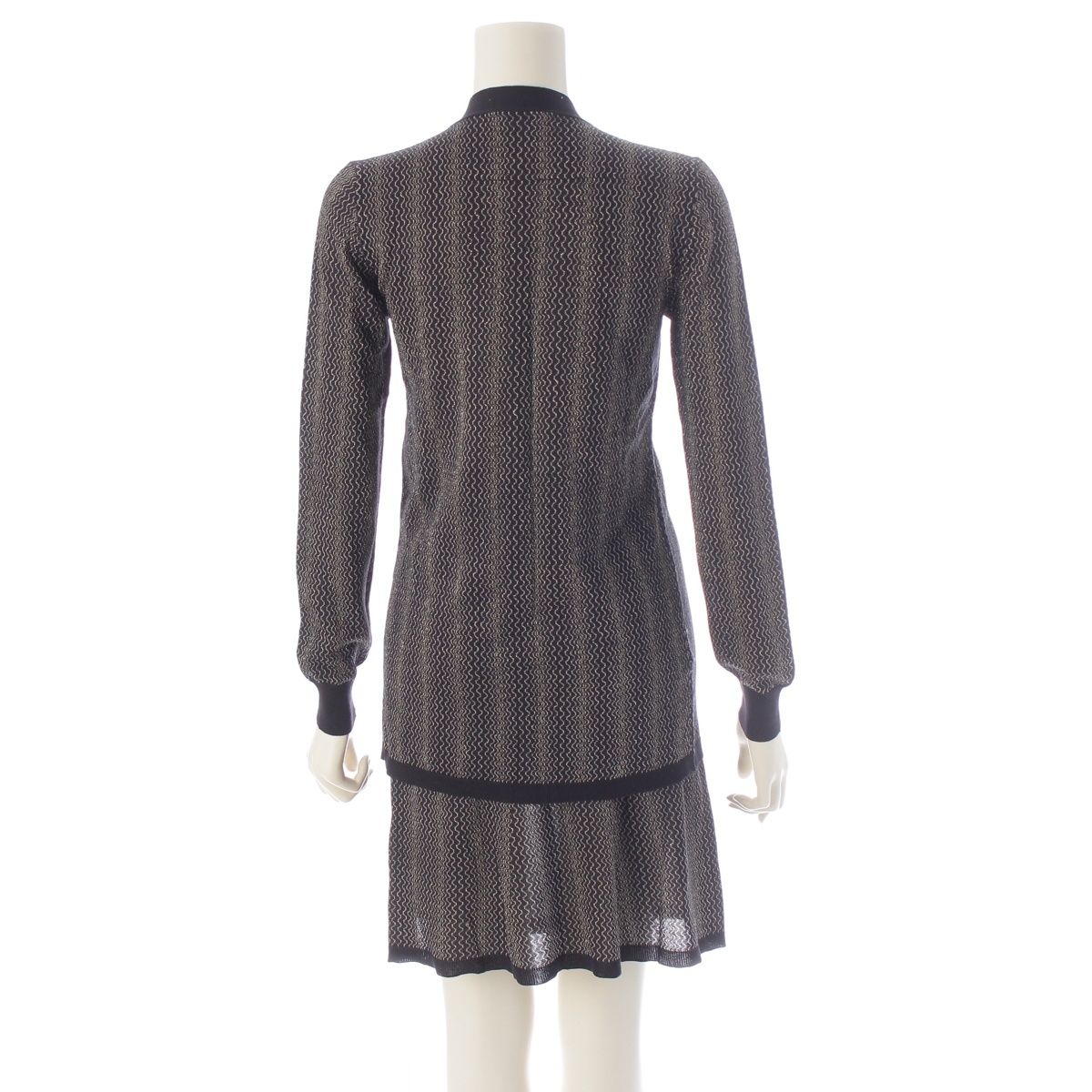 Prada Cotton Zigzag Glitter Knit Skirt Set Archive Cardigan Up Black Gold 38 — view 4