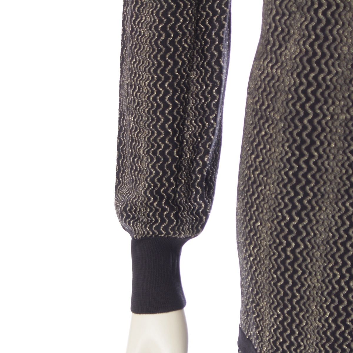 Prada Cotton Zigzag Glitter Knit Skirt Set Archive Cardigan Up Black Gold 38 — view 8