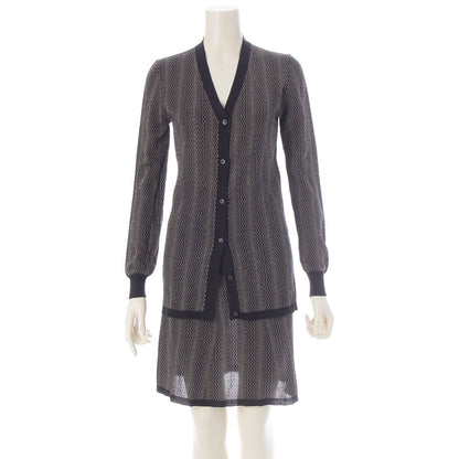 Prada Cotton Zigzag Glitter Knit Skirt Set Archive Cardigan Up Black Gold 38