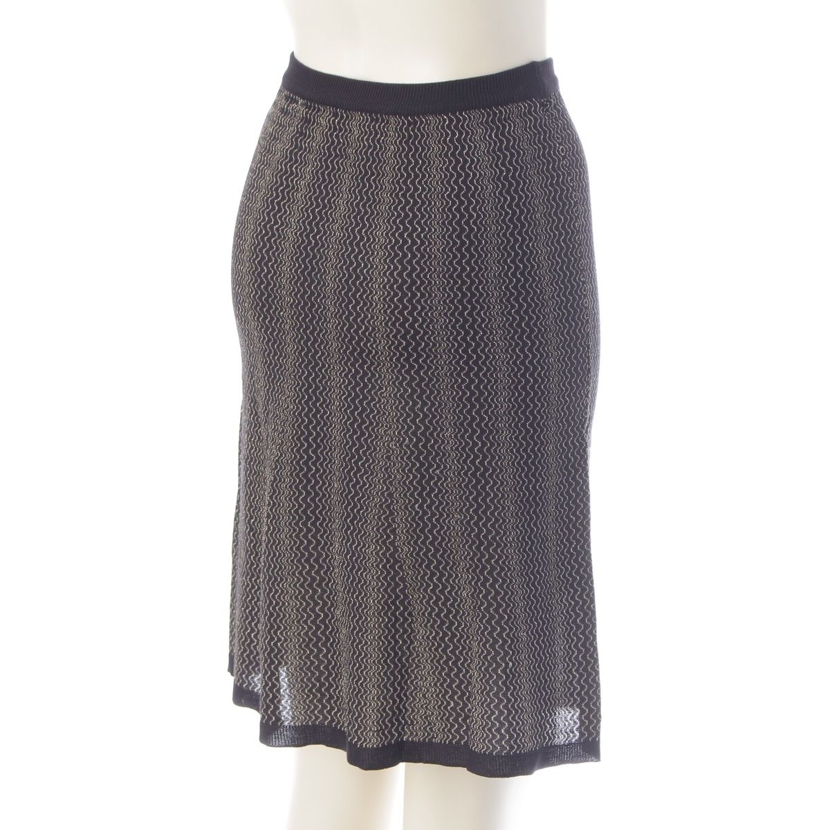 Prada Cotton Zigzag Glitter Knit Skirt Set Archive Cardigan Up Black Gold 38 — view 6