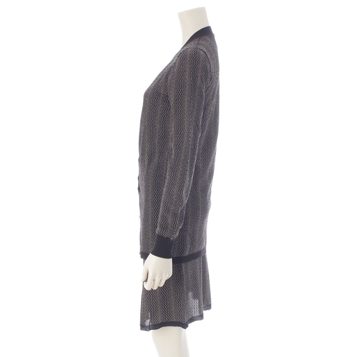 Prada Cotton Zigzag Glitter Knit Skirt Set Archive Cardigan Up Black Gold 38 — view 3