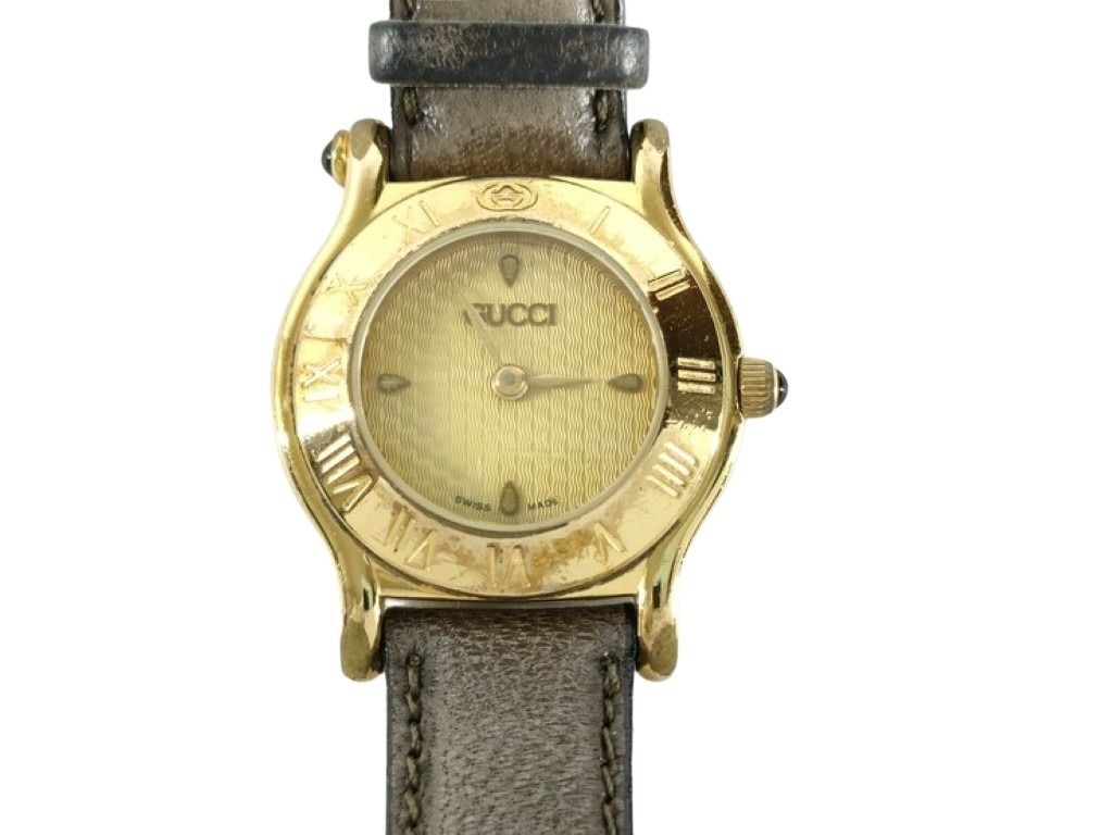 Gucci Watch Gold Brown Stainless Steel Leather