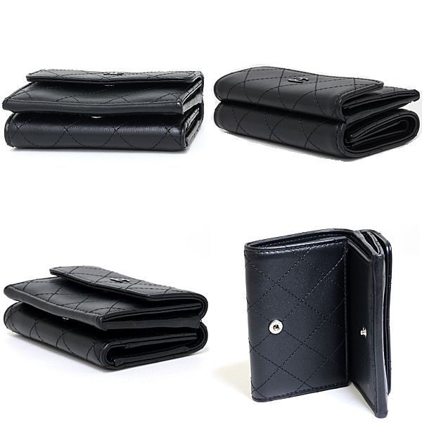 Chanel Compact Wallet Trifold Quilted Leather Black &silver — view 5