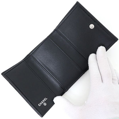 Chanel Compact Wallet Trifold Quilted Leather Black &silver — view 4