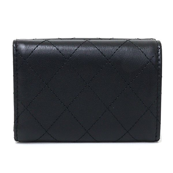 Chanel Compact Wallet Trifold Quilted Leather Black &silver — view 3