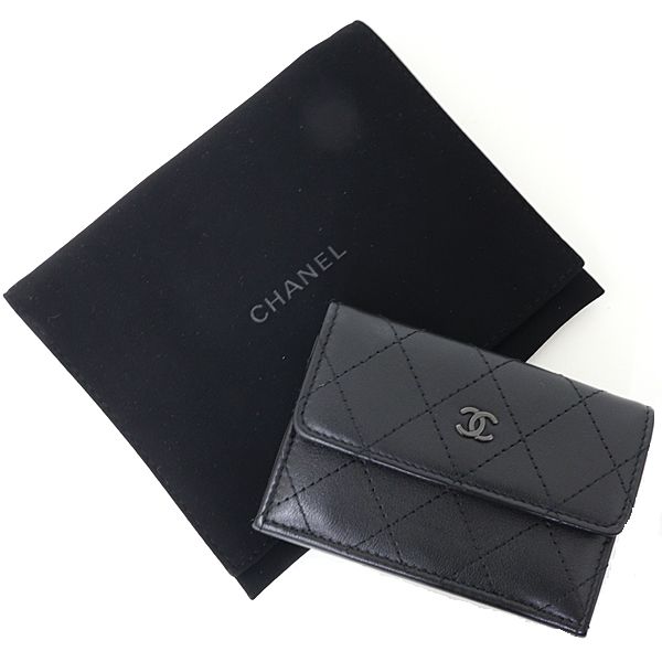 Chanel Compact Wallet Trifold Quilted Leather Black &silver — view 2