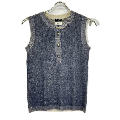 Chanel Blue Cashmere Cotton Sleeveless Knit Sweater 34