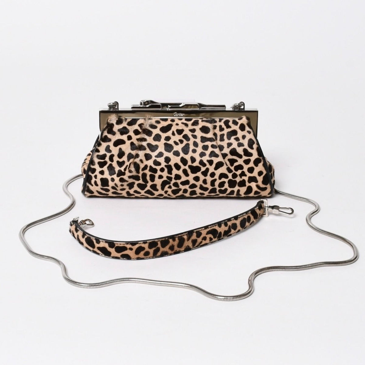 Cartier Panthere 2-Way Bag Calf Hair Leopard Leather Brown Silver