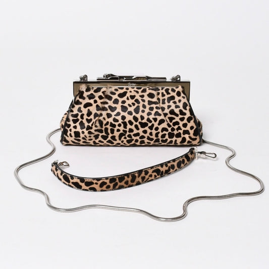 Cartier Panthere 2-Way Bag Calf Hair Leopard Leather Brown Silver