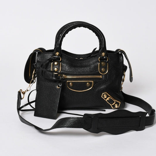 Balenciaga Classic Metallic Edge Mini City 2-Way Bag Leather Black