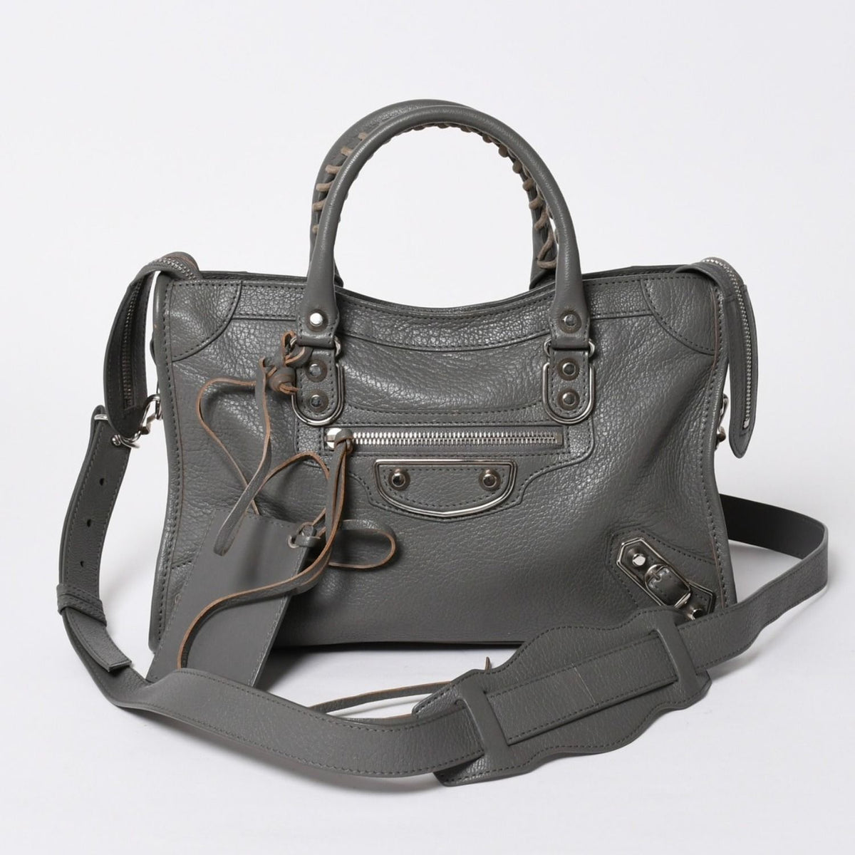 Balenciaga Metallic Edge City Handbag 2-Way Leather Gray Gold