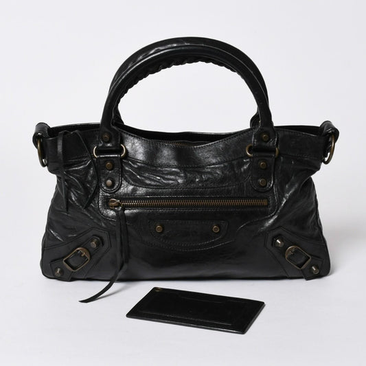 Balenciaga the First Handbag Leather Black Antique Gold