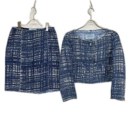 Prada Tweed Collarless Jacket Skirt Set