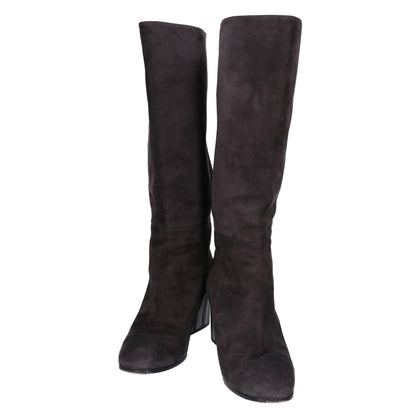 Hermes Striped Chunky Heel Suede Long Boots