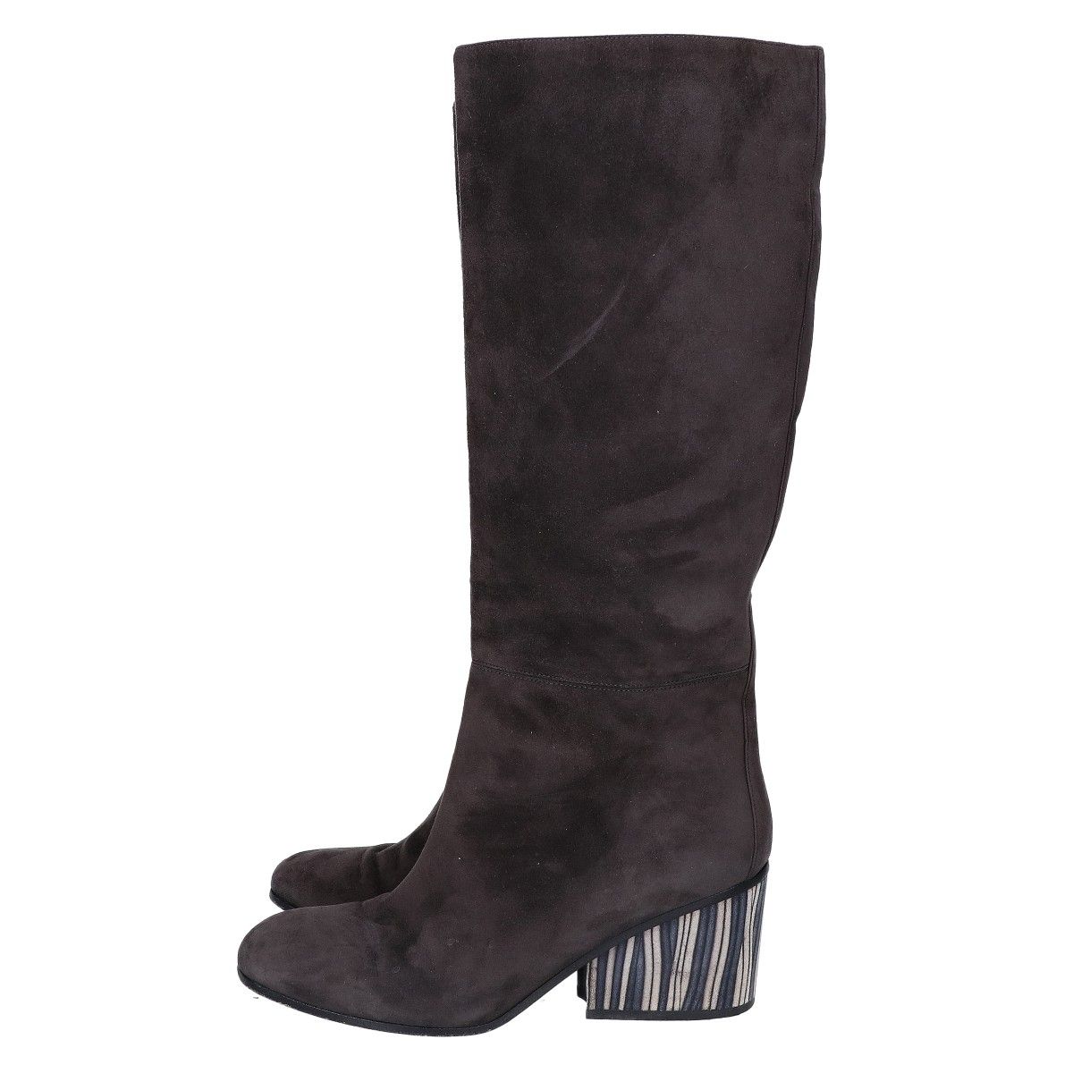 Hermes Striped Chunky Heel Suede Long Boots — view 2