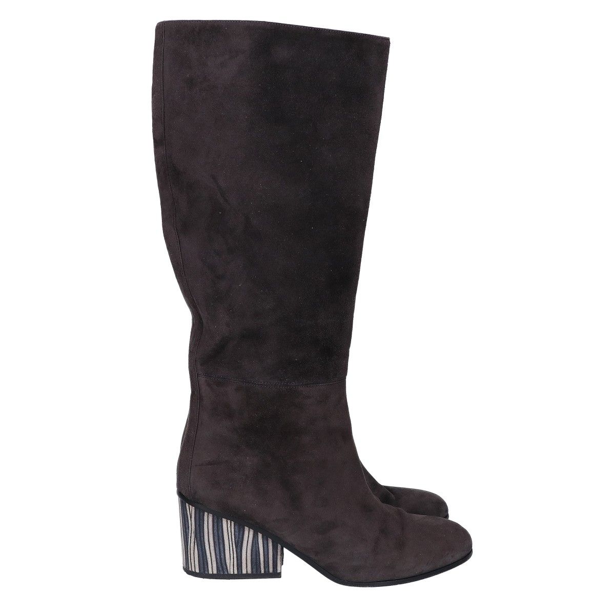 Hermes Striped Chunky Heel Suede Long Boots — view 4