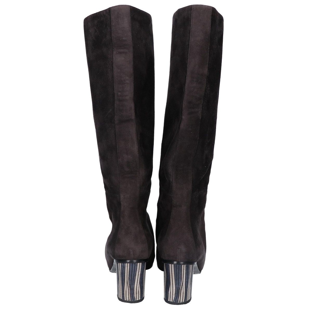 Hermes Striped Chunky Heel Suede Long Boots — view 3