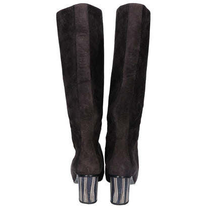 Hermes Striped Chunky Heel Suede Long Boots — view 3