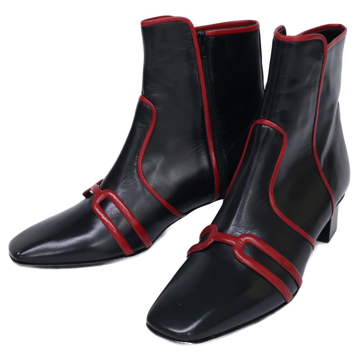 Hermes Leather Bicolor Side Zip Square Toe Boots