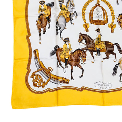 Hermes Carre 90 Reprise Ledoux Yellow Silk 100% Large Scarf — view 2