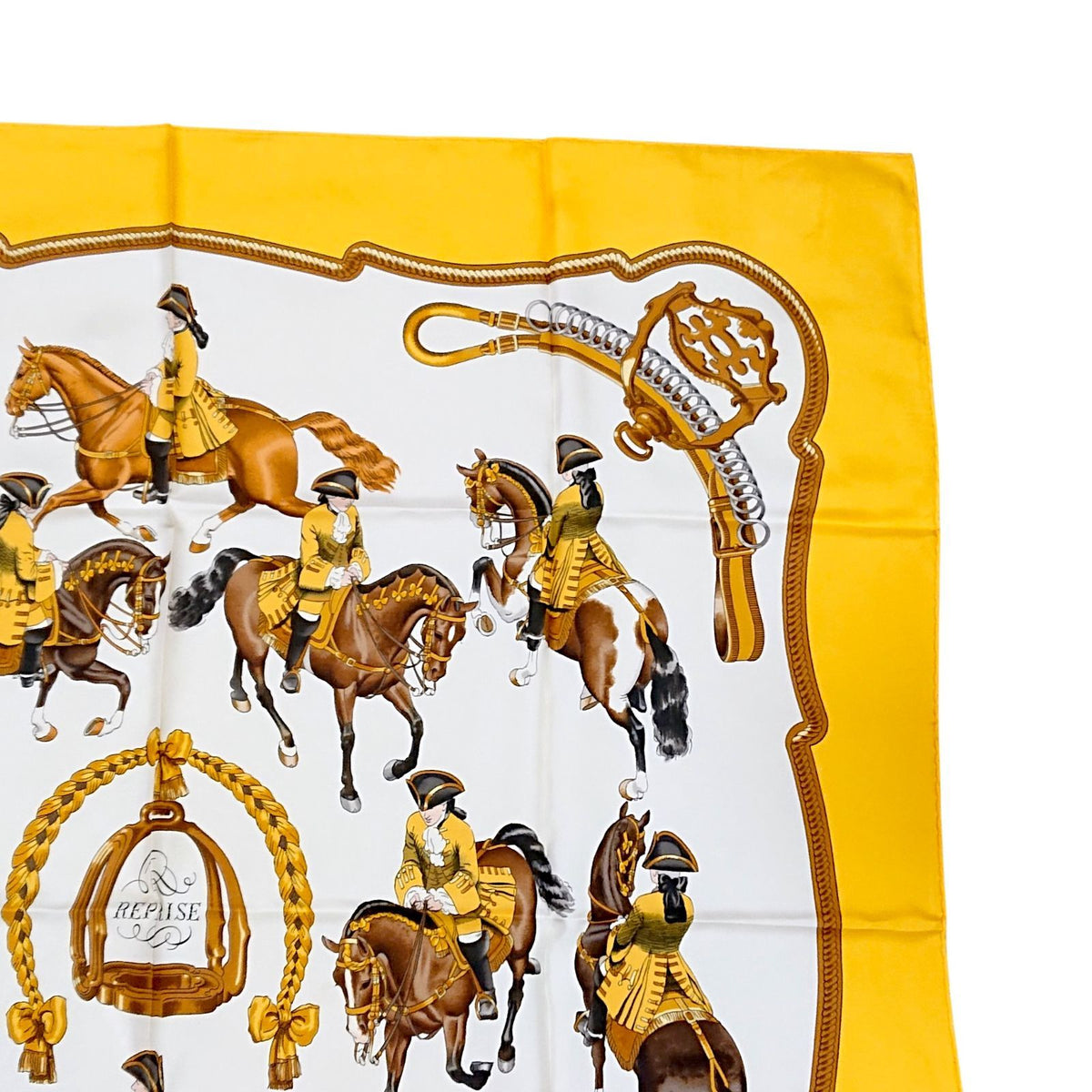 Hermes Carre 90 Reprise Ledoux Yellow Silk 100% Large Scarf — view 4