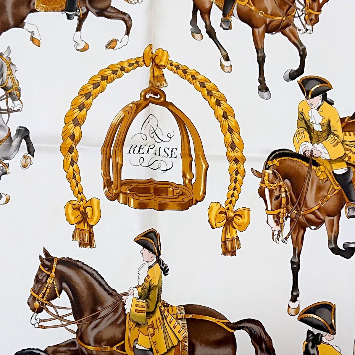 Hermes Carre 90 Reprise Ledoux Yellow Silk 100% Large Scarf — view 6