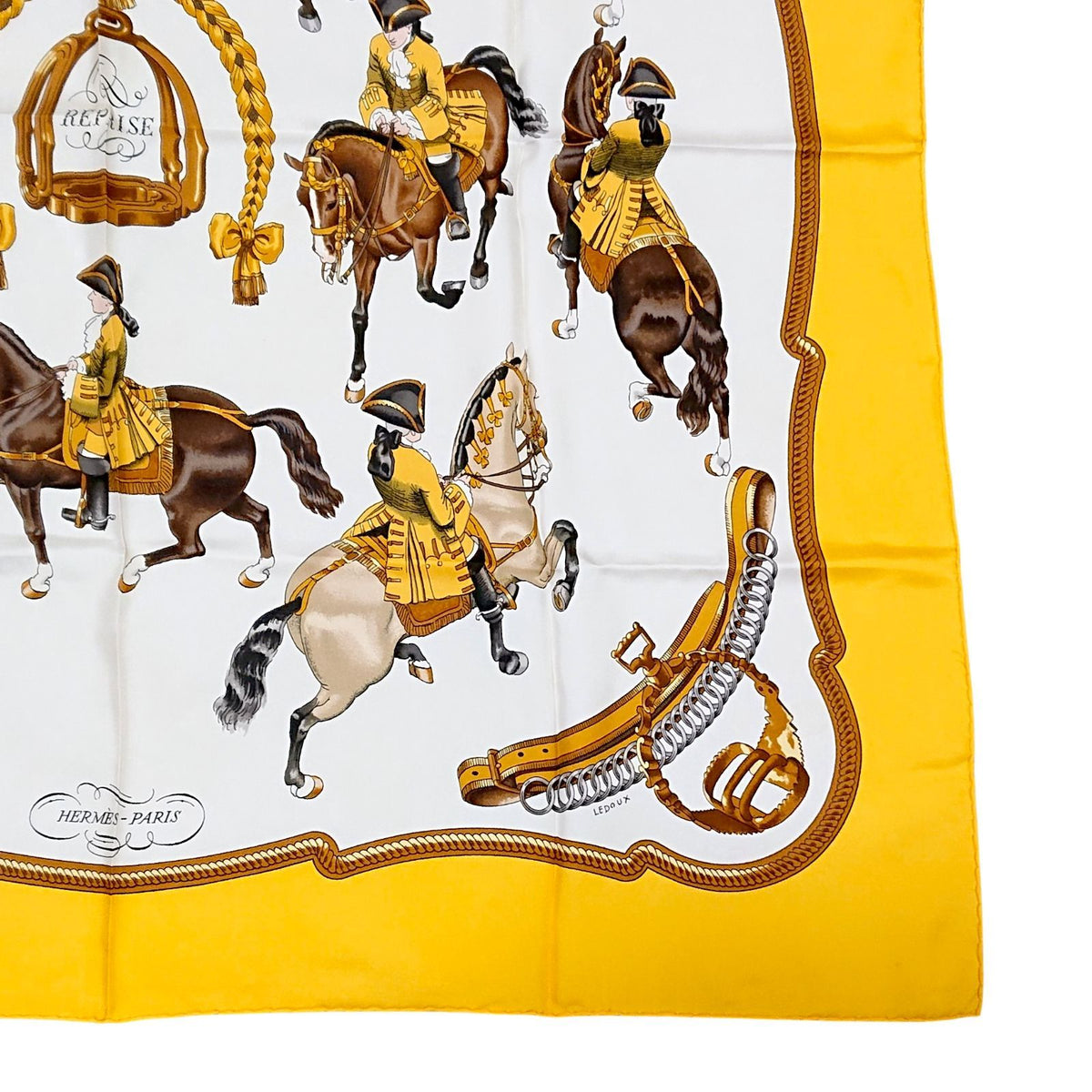 Hermes Carre 90 Reprise Ledoux Yellow Silk 100% Large Scarf — view 3
