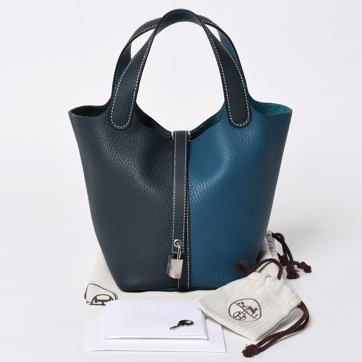 Hermes Picotin Lock 18 Handbag Taurillon Clemence Vert Cypres Bosphore Silver