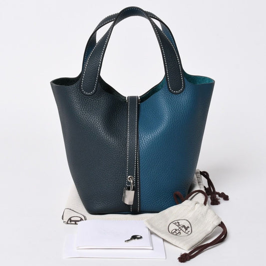 Hermes Picotin Lock 18 Handbag Taurillon Clemence Vert Cypres Bosphore Silver