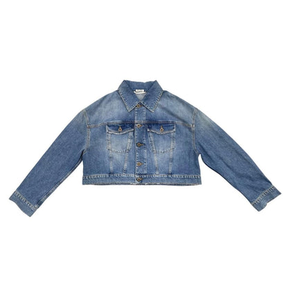 Miu Miu Denim Jacket Flower Motif Cotton Logo Patch Blue 36